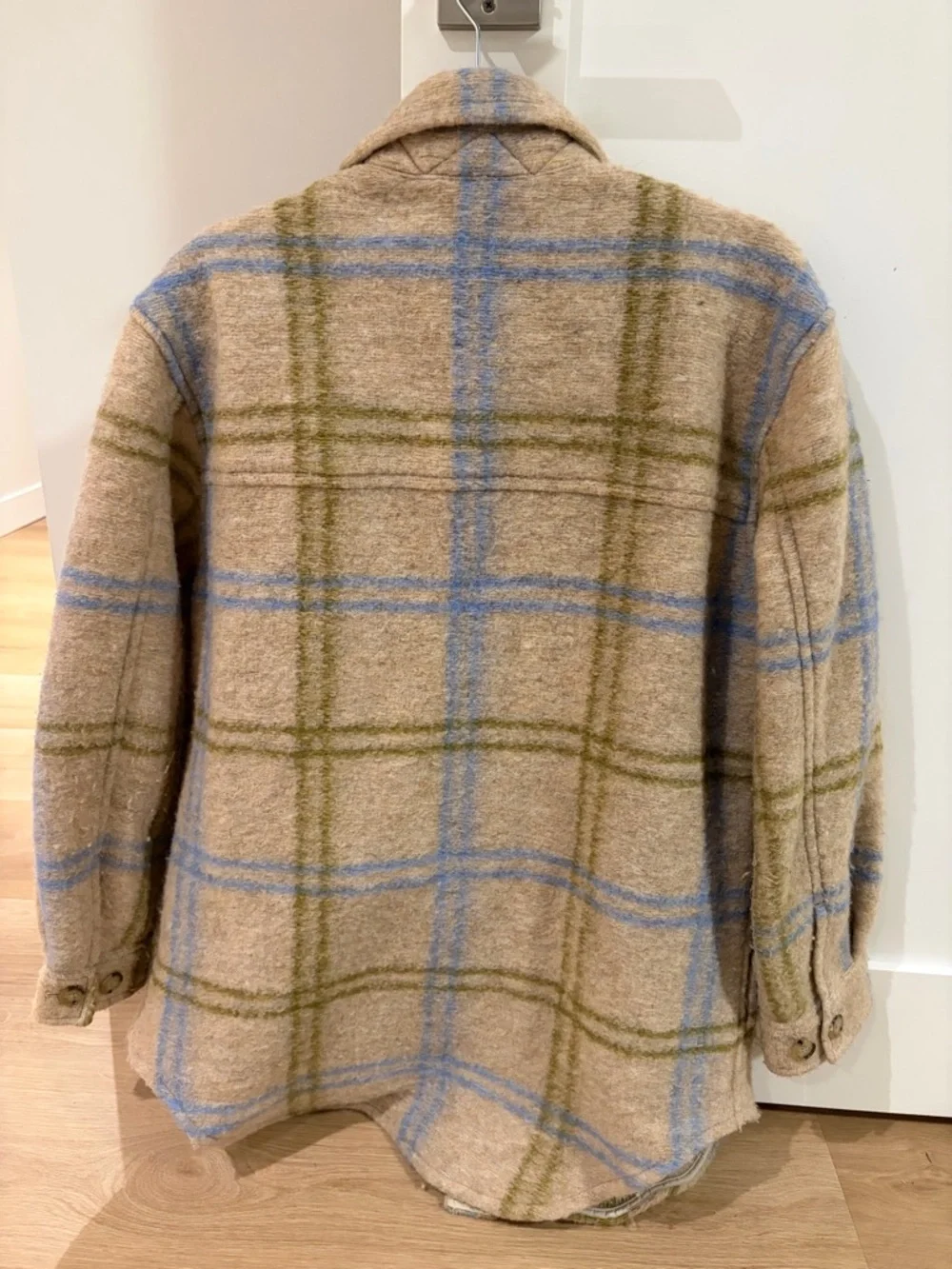 Wilfred Free Ganna Jacket Beige and Light Blue Plaid Shirt Jacket - Picture 5 of 6